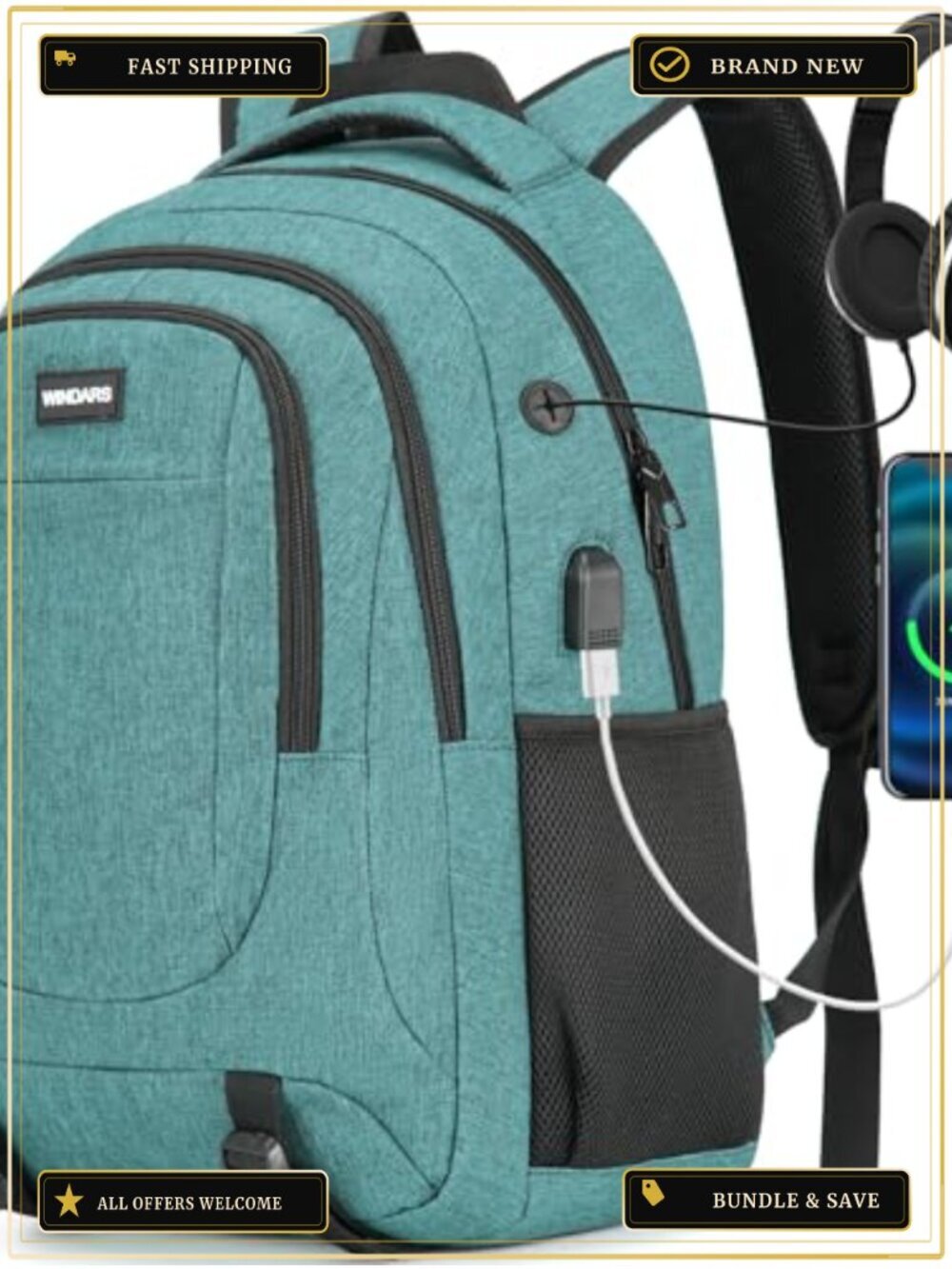 17.3" Water Resistant Laptop Backpack with USB Port Anti Theft School Bookbag